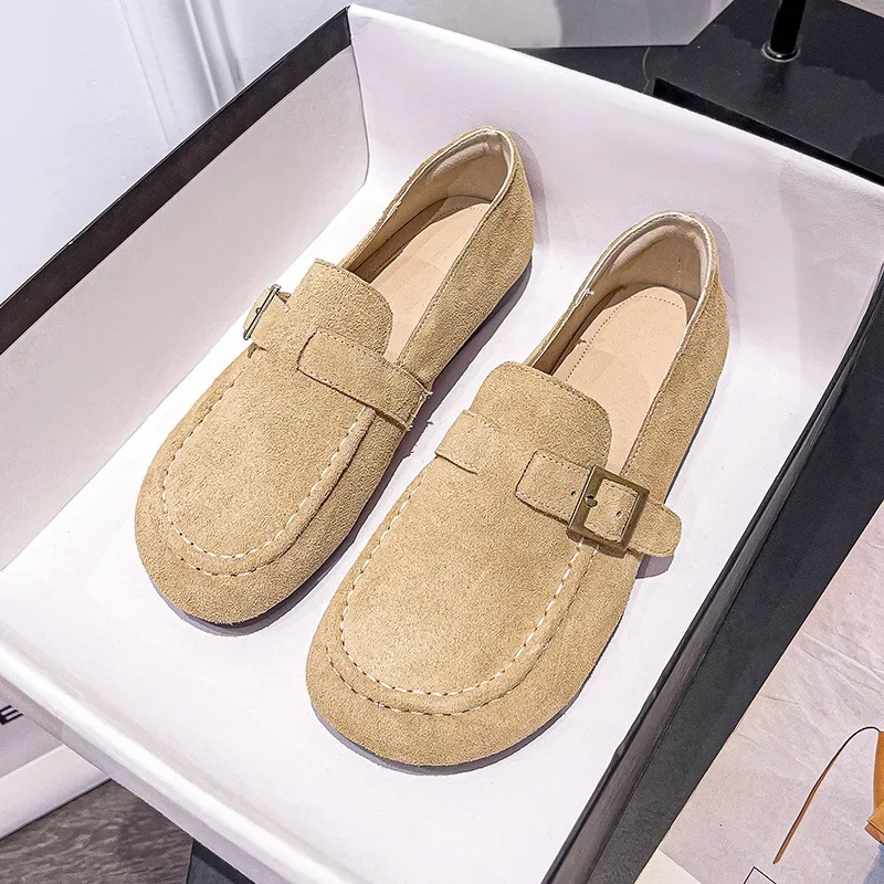 2024 New Fashion Cow Suede Flats Soft Soles Moccasins Daily Slip-On Women Shoes Outdoor Driving Loafers Comfortable Casual Shoes