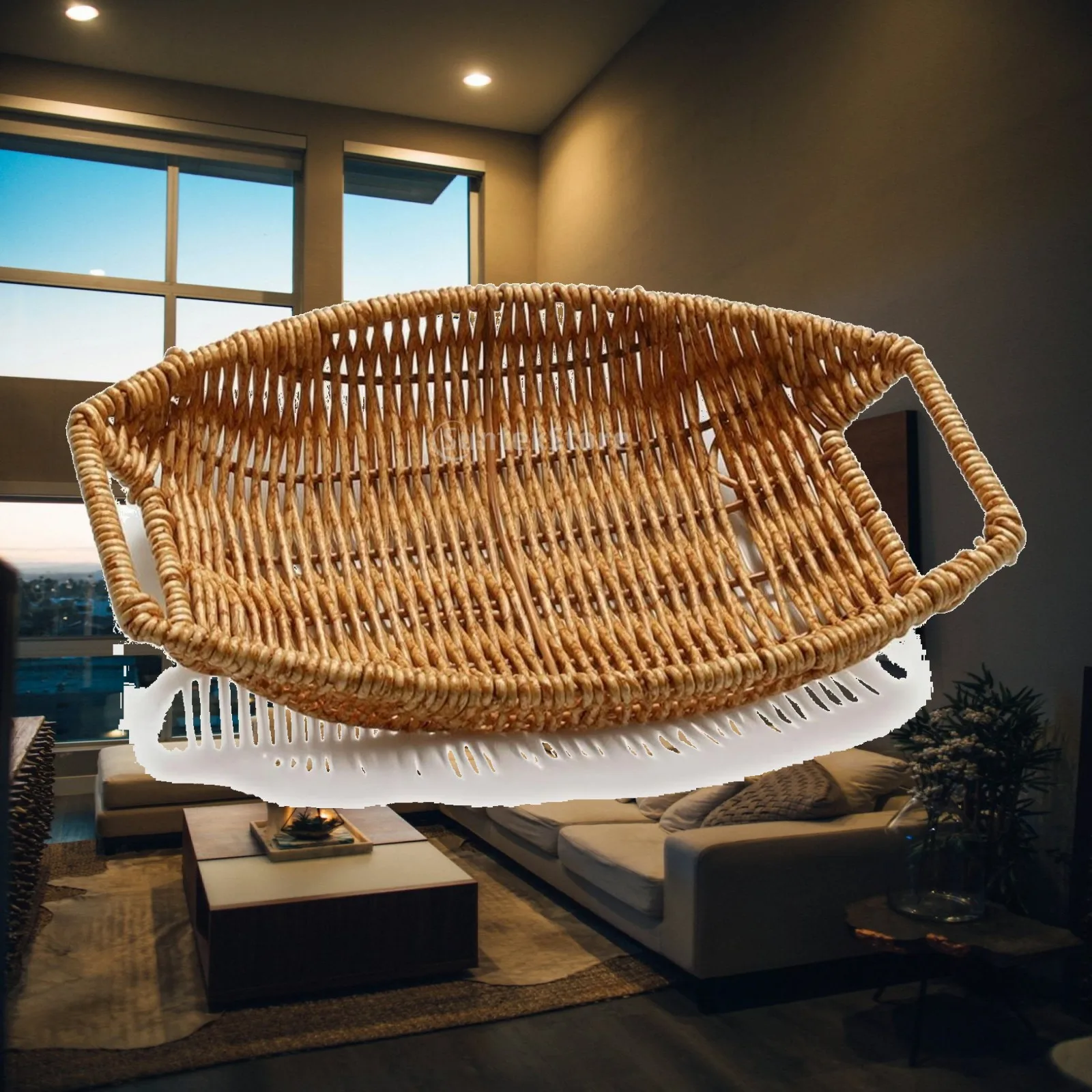 Oval Basket Tray Wicker Tray with Raised Rim Basket with Handles Decorative Sturdy for Kitchen, Tabletop