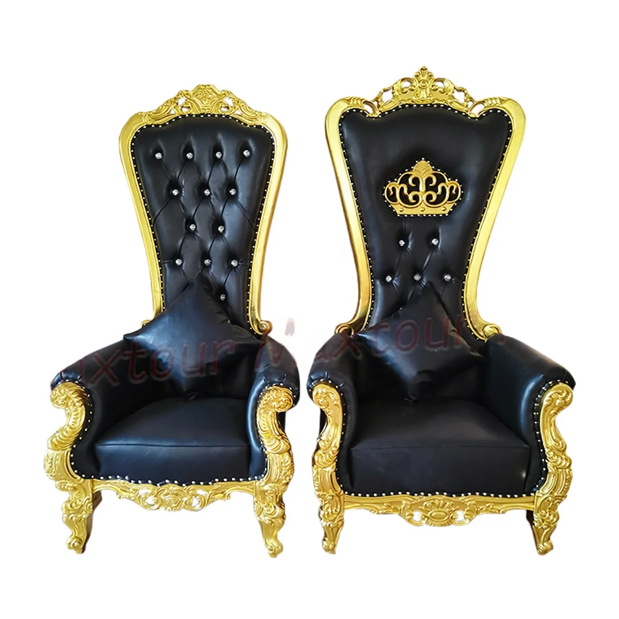 Luxury Hotel Furniture - Wedding Beauty Salon Villa Gold High Back Black King Seat