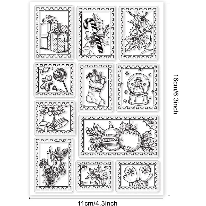 1Sheet Christmas Stamps Silicone Clear Stamp Christmas Gifts Bells Socks Transparent Silicone Gingerbread Man Stamp Rubber Stamp