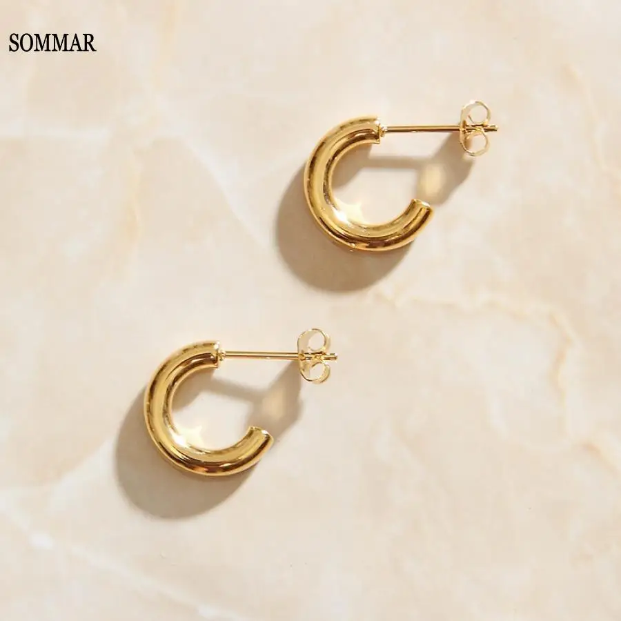 SOMMAR online shopping india Gold Plated female stud earrings Gold/Steel C-shaped Earrings women earrings prices in euros