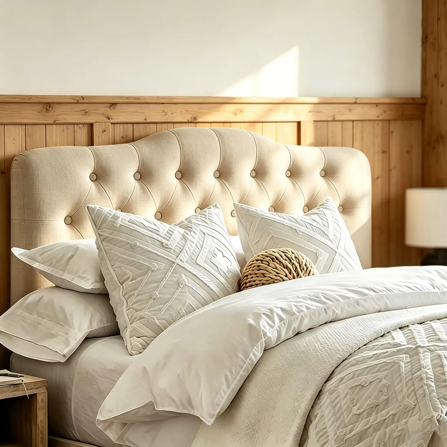 Tufted Upholstered Headboard, Solid Wood Frame, Adjustable Height Fabric Bed Headboard, King, Customized