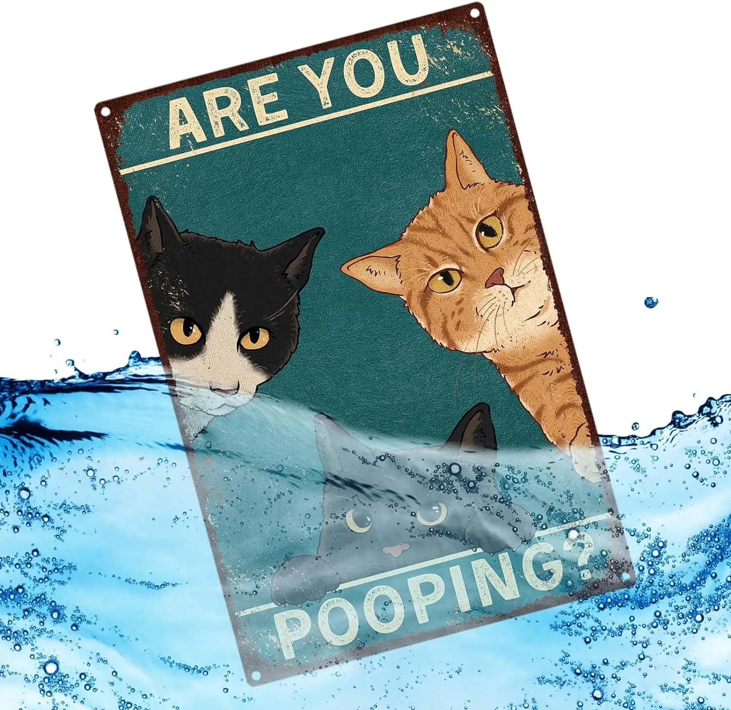 Bathroom Cat Wall Decor Are You Pooping Tin Sign Funny Cat Sign 8x12in