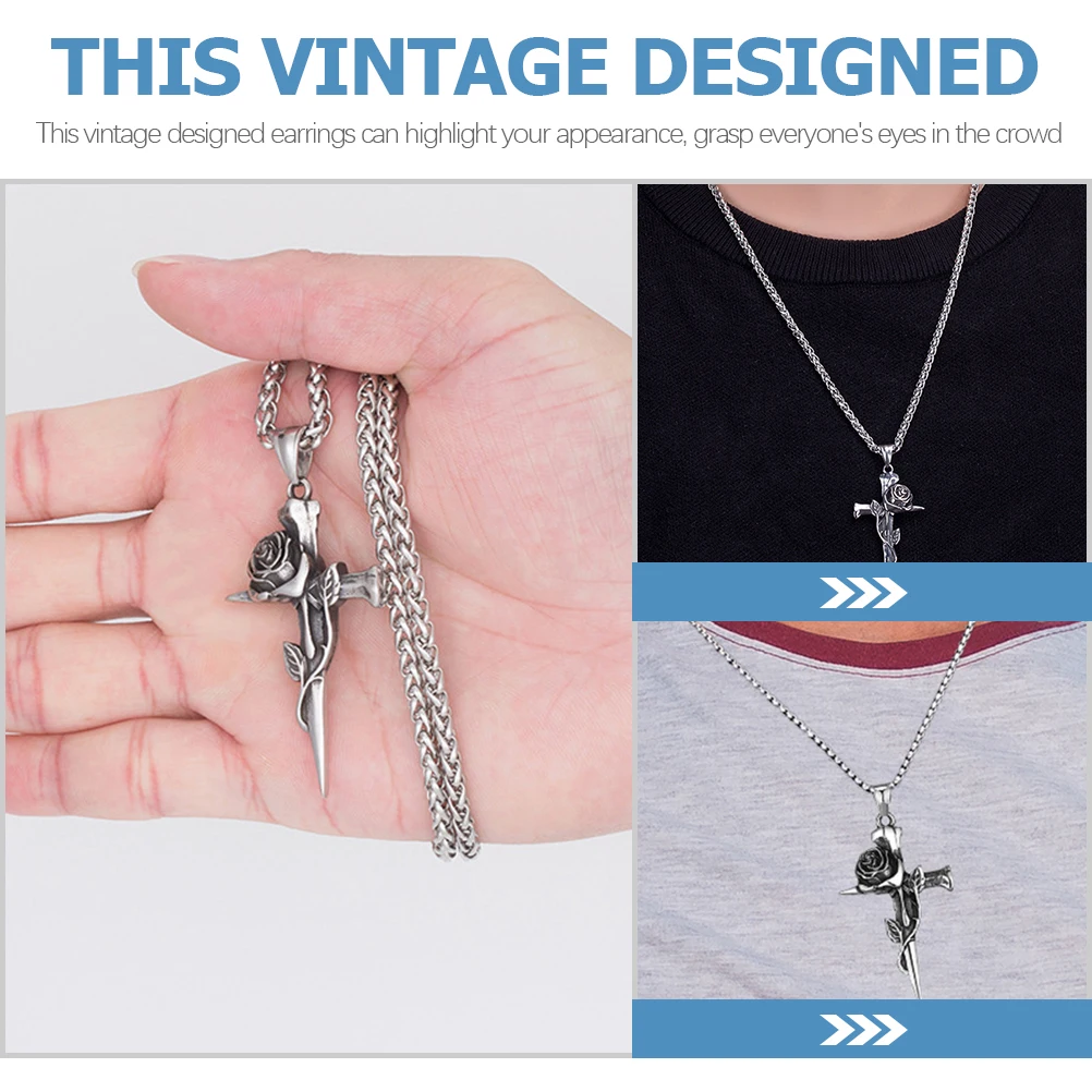 

Stainless Steel Rose For Men Vintage Punk Hip Hop Halloween Gift Gothic Cross Chain Durable Skin-Friendly Fashion