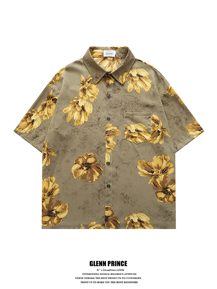 

GPstudio Men's Floral Print irt Summer Loose Fit ort Sve Breathable Comfortable Casual Sle Polyester Fiber T-irt