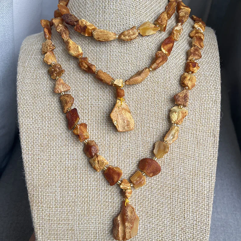 New 100% Original Amber Necklace for Unisex Good Smell Irregular Small Beads 78cm Long Chain Baltic Unique Natural Stone Jewelry