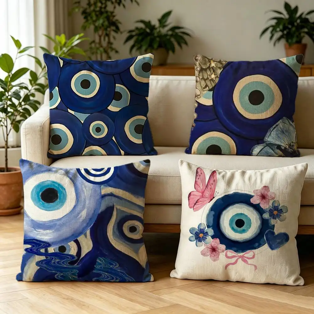Turkish L-Lucky Blue Evil Eye Double-sided print Pillow Case Cushion Cover Throw Pillow Case For Car Sofa