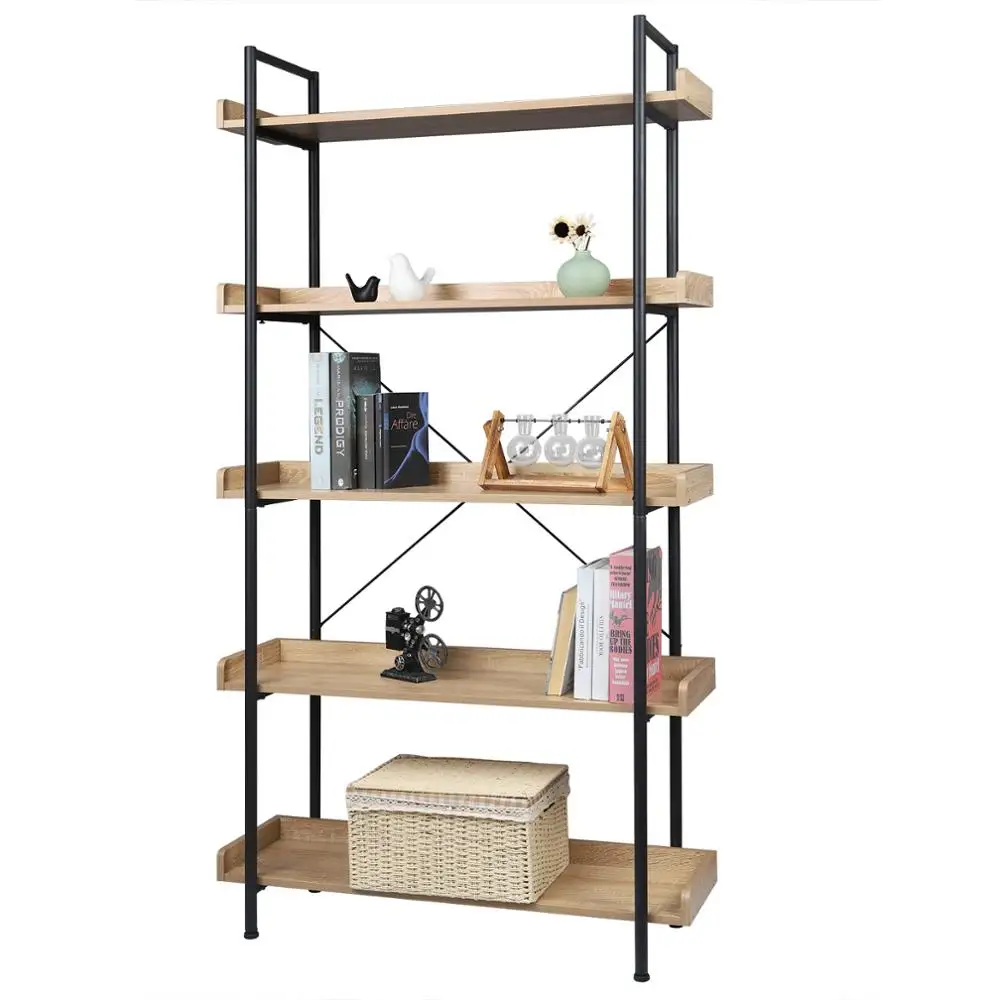 WOLTU Bücherregal, 5-stufiges Regal, Regal, Aufbewahrungsregal, Metall-Bücherregal mit Sicherheitsabtrennung für Küche, Badezimmer, Wohnzimmer