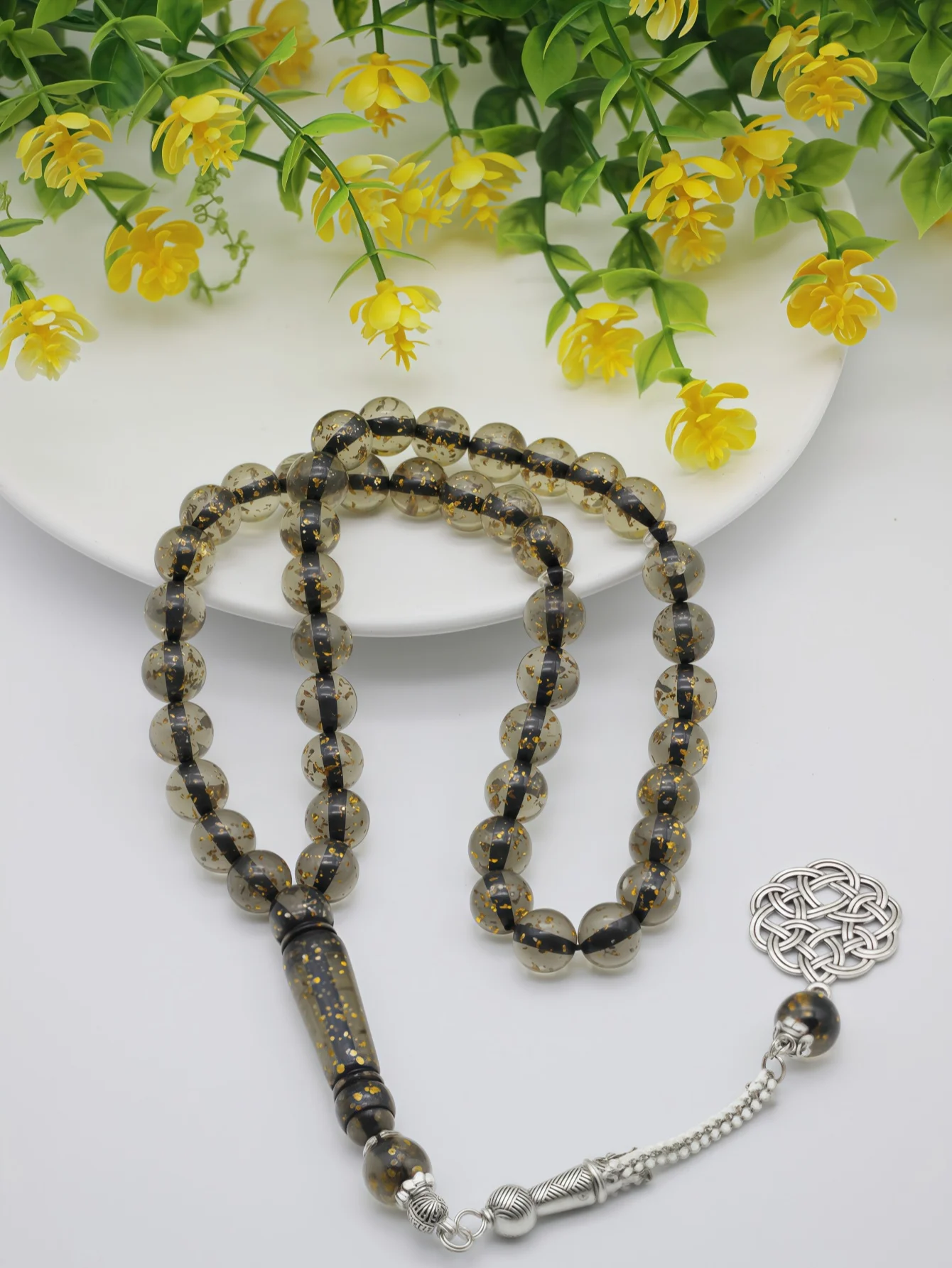 خرز صلاة إسلامي من الراتنج متعدد الألوان مع قلادة عقدة سلتيك، تسبيح مسلم للصلاة المقدسة