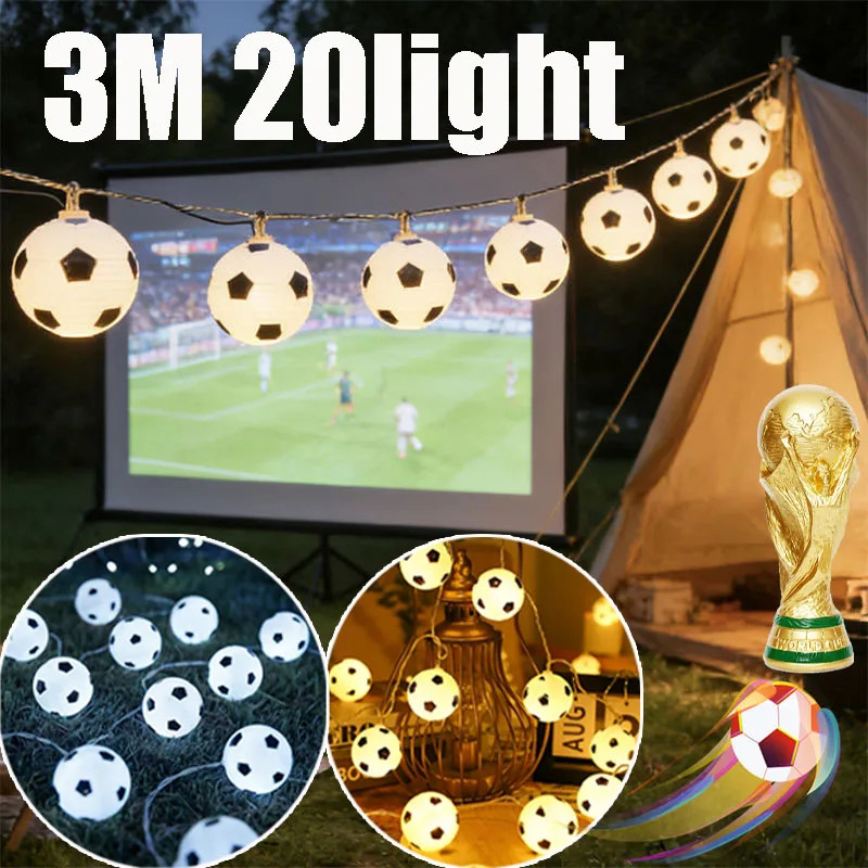 3M 20 LED Waterproof Football String Lights - Soccer Ball Decorative Lights for Celebration Decor