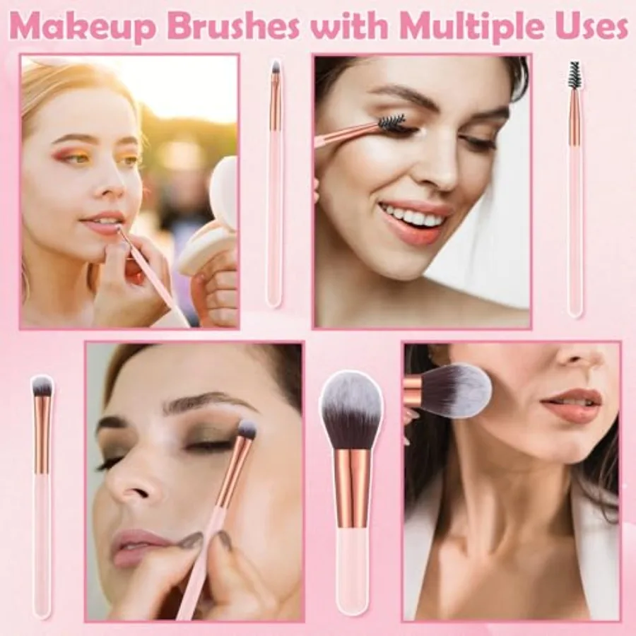 20 STKS Reismake-upborstelset 10 stuks kleine make-upborstels met spiegelopbergtas en 8 STKS make-upsponzen voor thuisreizen Feest