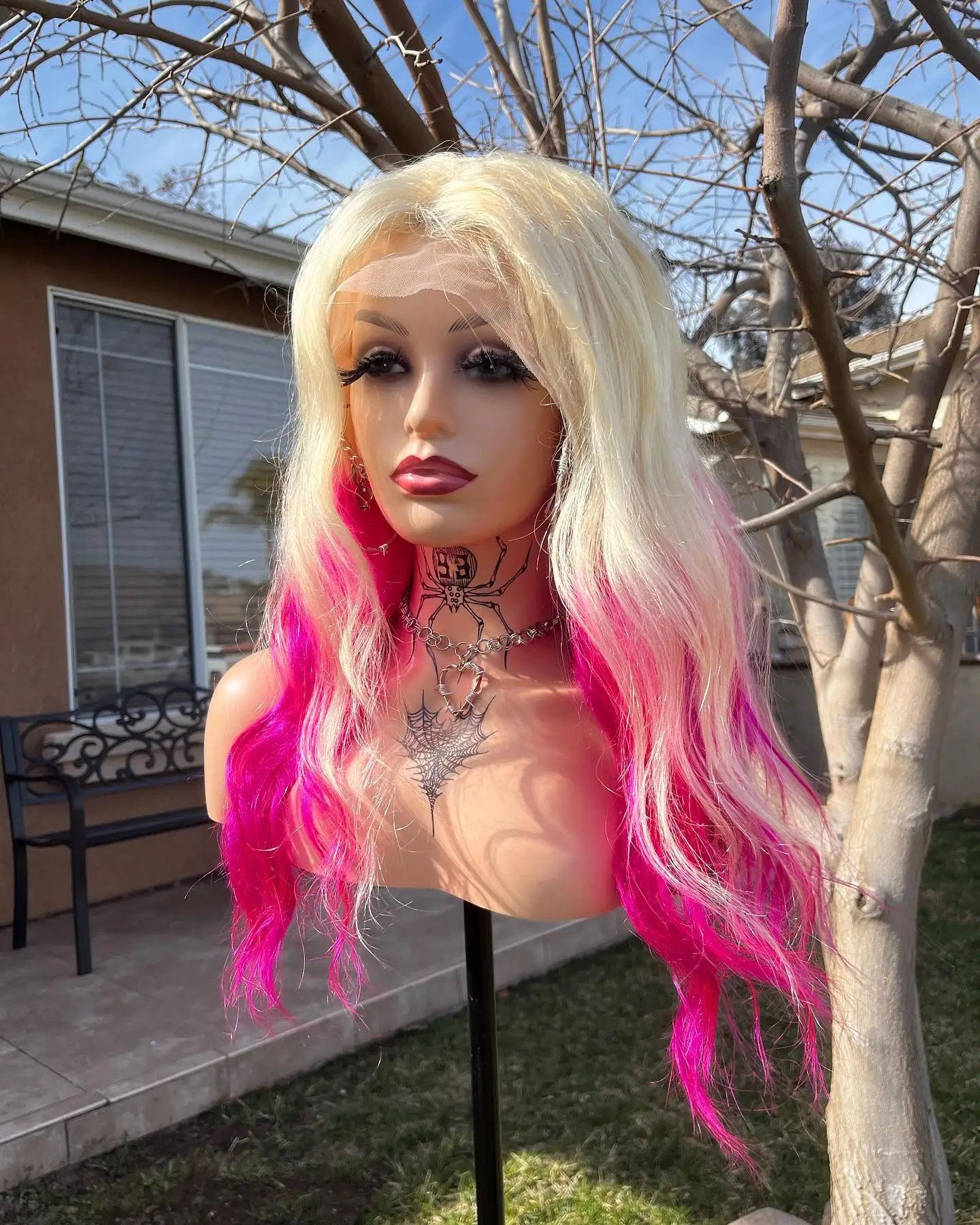 MXWIGS-loira Ombre rosa peruca dianteira do laço para mulheres, cabelo do bebê, cosplay macio, longo, sem cola, pré-arrancadas, resistente ao calor, 26"