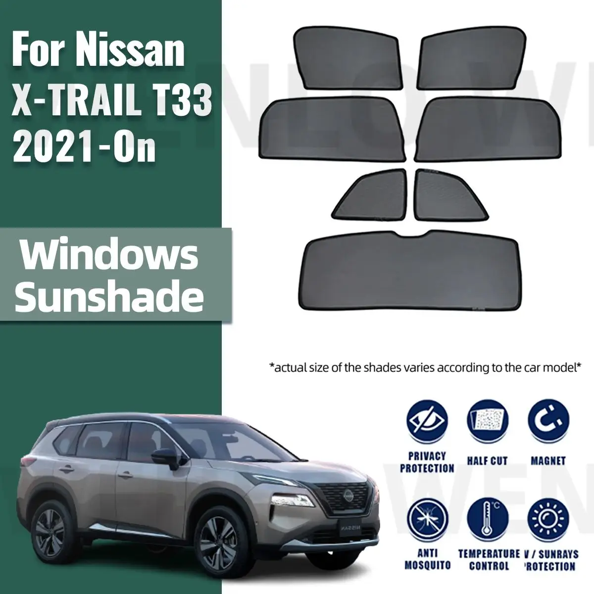 

For Nissan X-TRAIL T33 2021-2024 XTRAIL Rogue Magnetic Car Sunshade Front Rear Windshield Frame Curtain Side Window Sun Shade