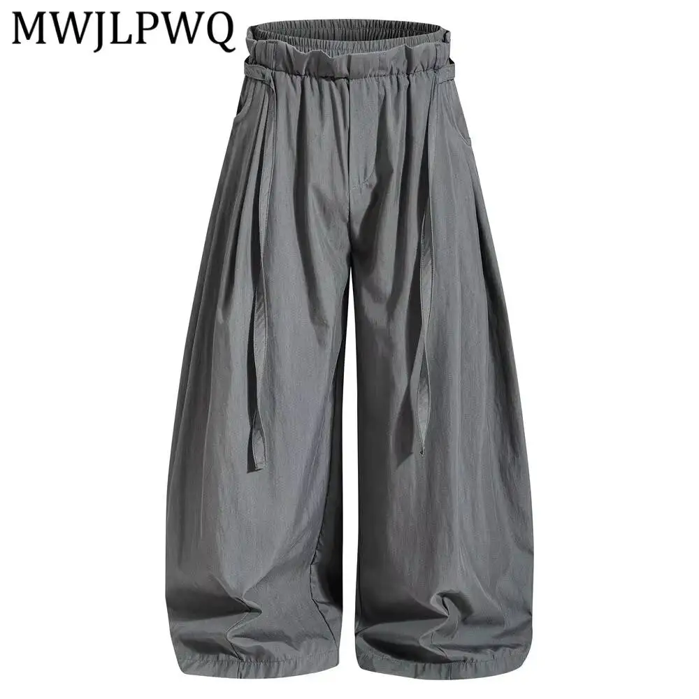 MWJLPWQ Solid Color Wide-Leg Pants For Men High Street Fashion Draped Pleated Design Double Waistband Loose Fit Trousers 17204