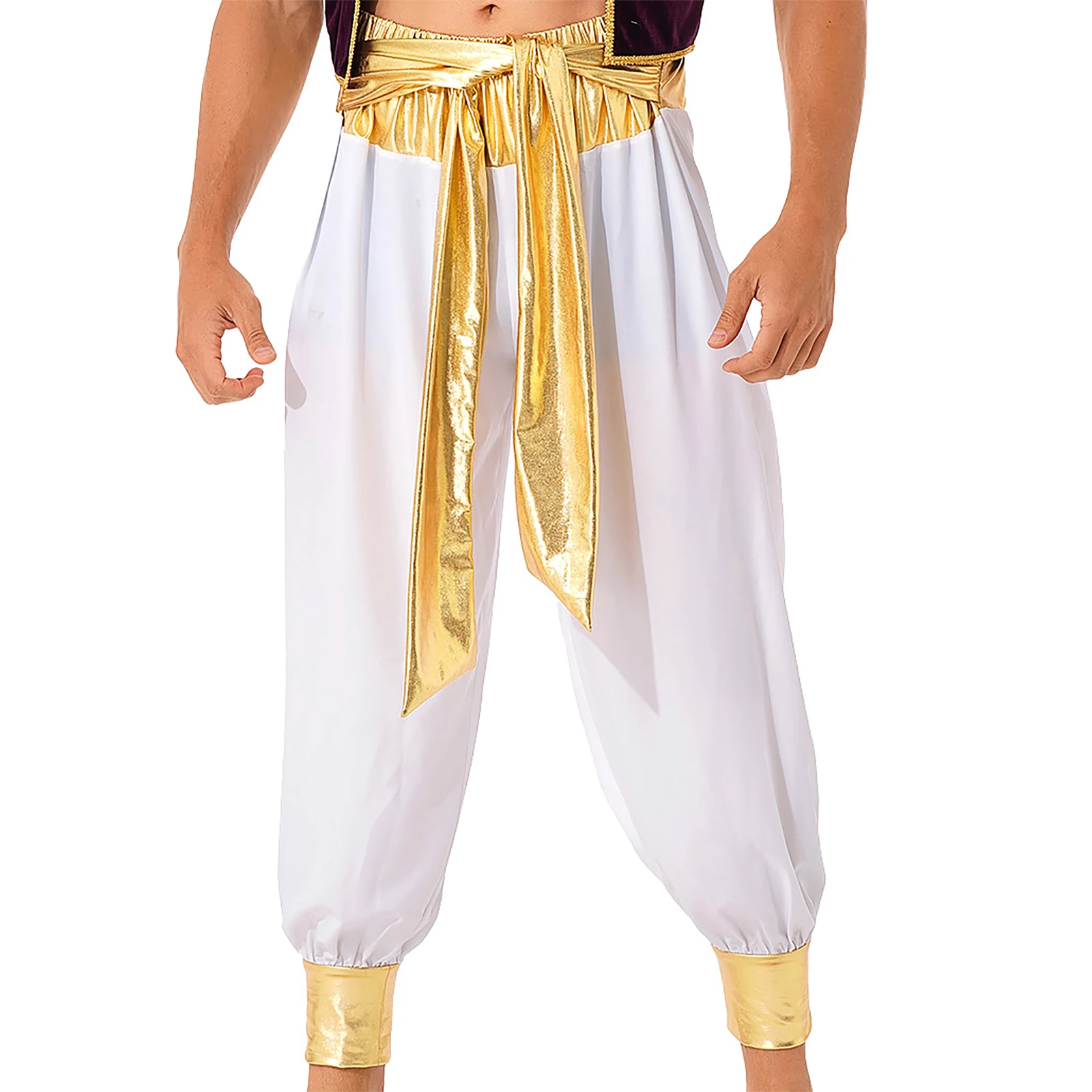 

Men Arabian Prince Warrior Combatant Pants Halloweem Costume Indian Patchwork Pants for Carnival Cosplay Performance Wear