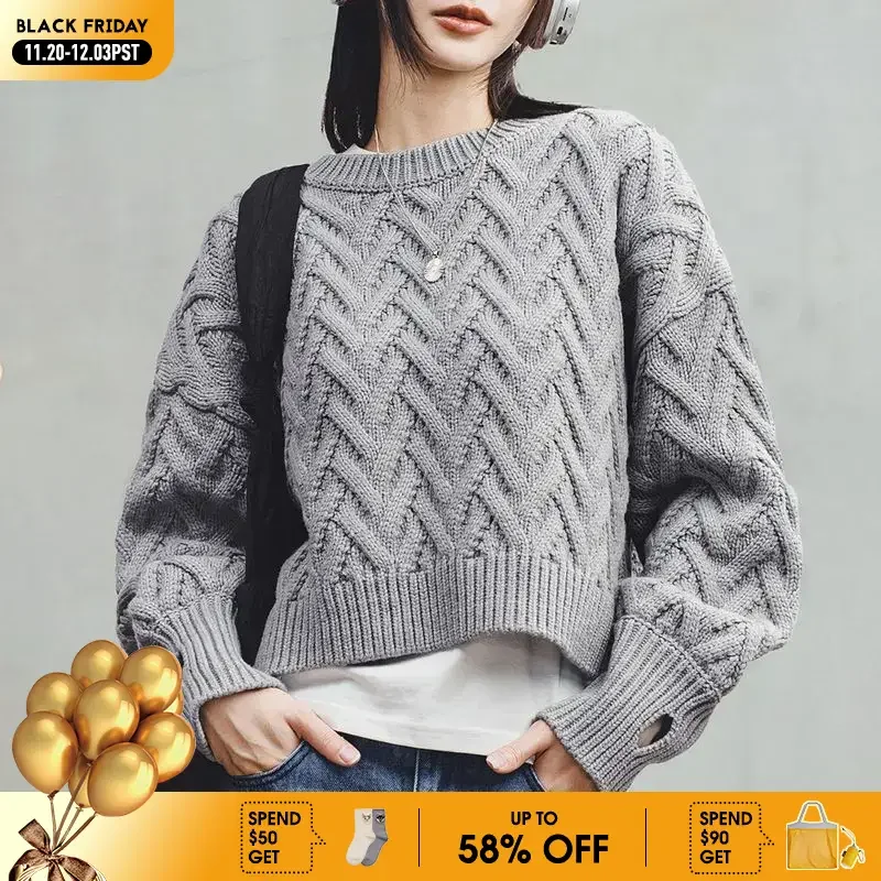 

Женский свитер MADEN Aran 2024, новинка, осень-зима, теплый трикотаж с длинными рукавами и круглым вырезом, повседневная майка, толстый пуловер, свитер