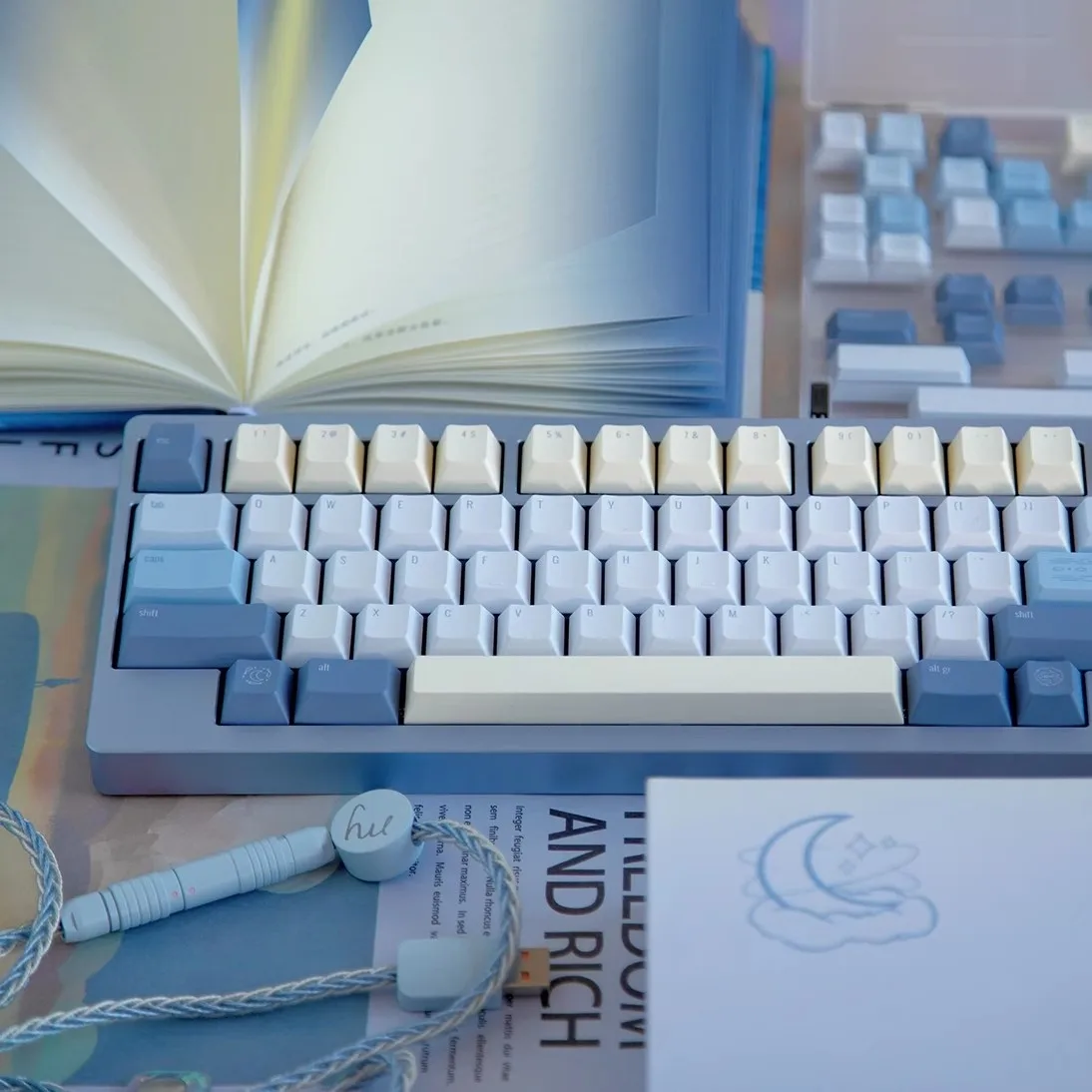 Echokeys Eternity Keycaps Sea Moon Keycaps ชุด Pbt Custom ระเหิดโปรไฟล์เชอร์รี่คีย์บอร์ดหมวกแป้นพิมพ์เครื่องกลอุปกรณ์เสริม