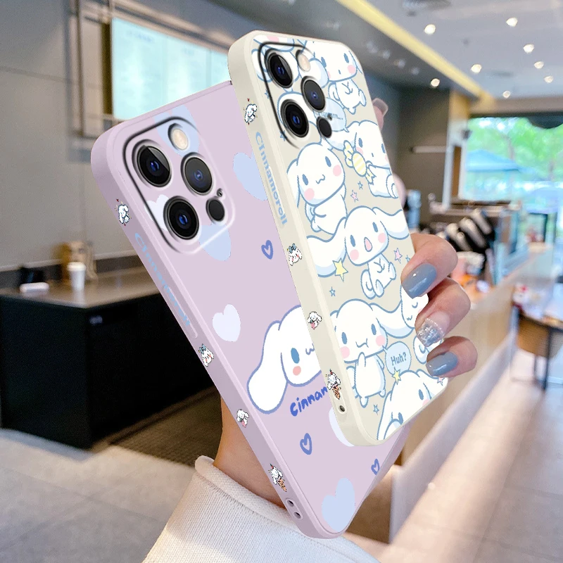 Cinnamoroll Sanrio Cartoon Liquid Left Rope For Apple iPhone 15 14 13 12 11 XS XR X 8 7 SE Pro Max Plus Mini Soft Phone Case - Image 2