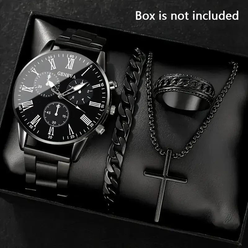 Fashionable Men's Watch and Jewelry Set | Classic Circular Dial, Fashionable Casual Business Style (no Box)