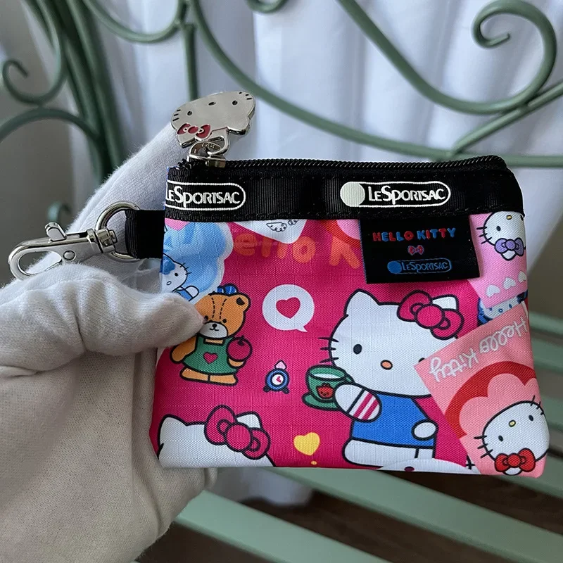 

Cartoon Hellos Kittys Printed Hook Change Coin Purse Canvas Coin Bag Women's Key Bag Mini Card Storage Bag Portable Gifts