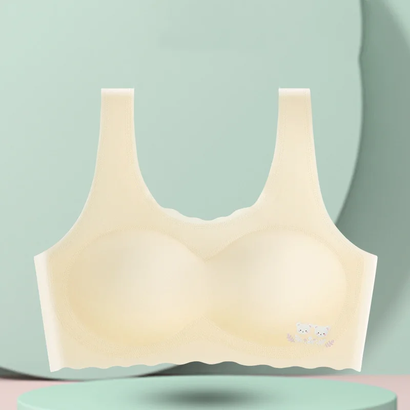 New Seamless Development Period Girls Bra Students Solid Color Beautiful Back Underwear High Elastic Chest Pad Tube Top 8-18Y