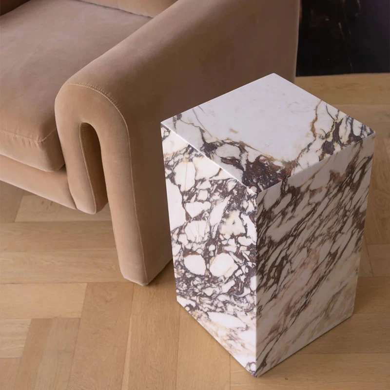 &d  Furniture Custom Modern Marble Home Decor Pillar Side Table Natural Square Cube Marble Plinth