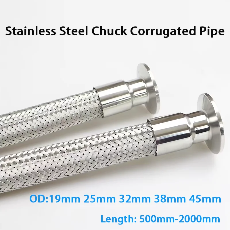 

Tri-Clamp 1.5" 2" x 19/25/32/38/45mm OD 304 Stainless Steel Braided Soft Tube Homebrew Bellows 500 600 800 1000 1200 1500 2000mm