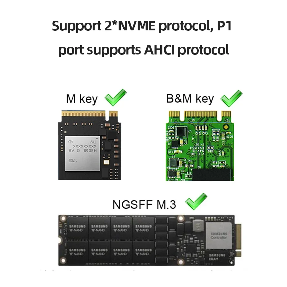 Estación de acoplamiento de doble bahía NVME SSD clon USB3.2 tipo C lector de unidad de estado M.2 M.3 NVME PCI-E caja de disco duro externo para SSD M2