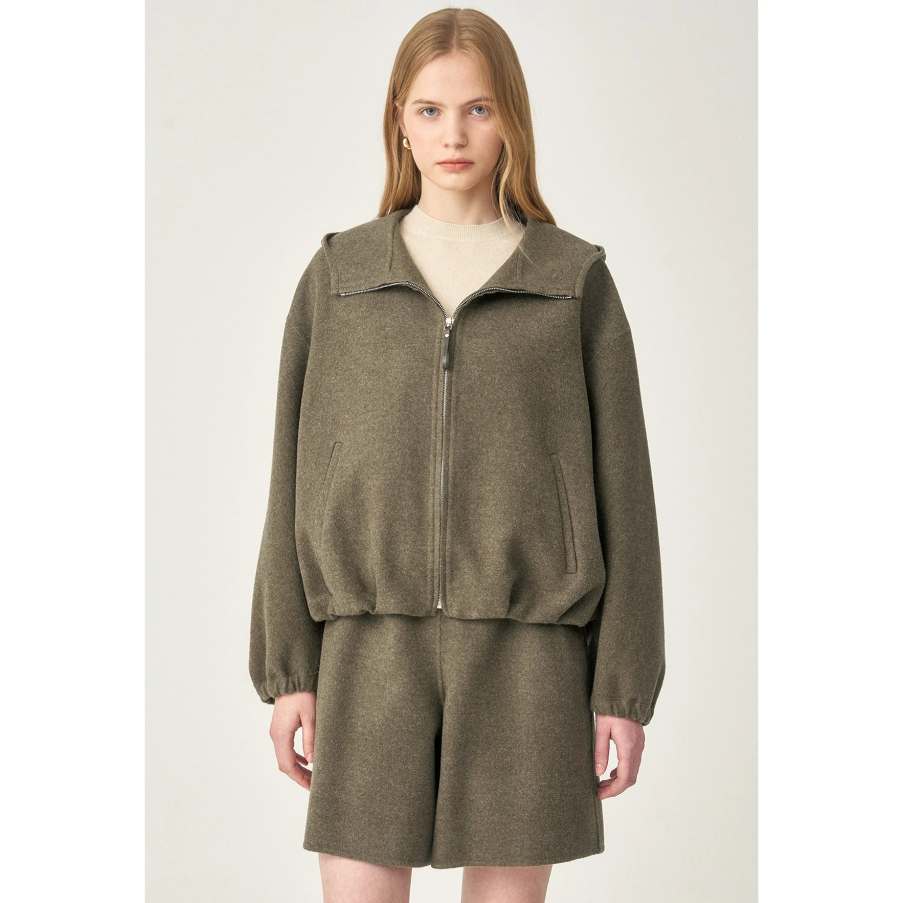 

Lemon Cheese Casual ort Folded Hem Camere Jaet with Hood Two Colors Commute Sle Loose Fit Long Sve Zipper Ladies Coat