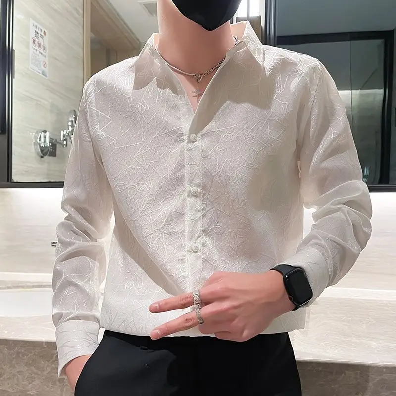 Men's Clothing Turn-down Collar Spring Autumn Solid Color Button Cardigan Shirt Casual Fashion Preppy Style Long Sleeve Tops