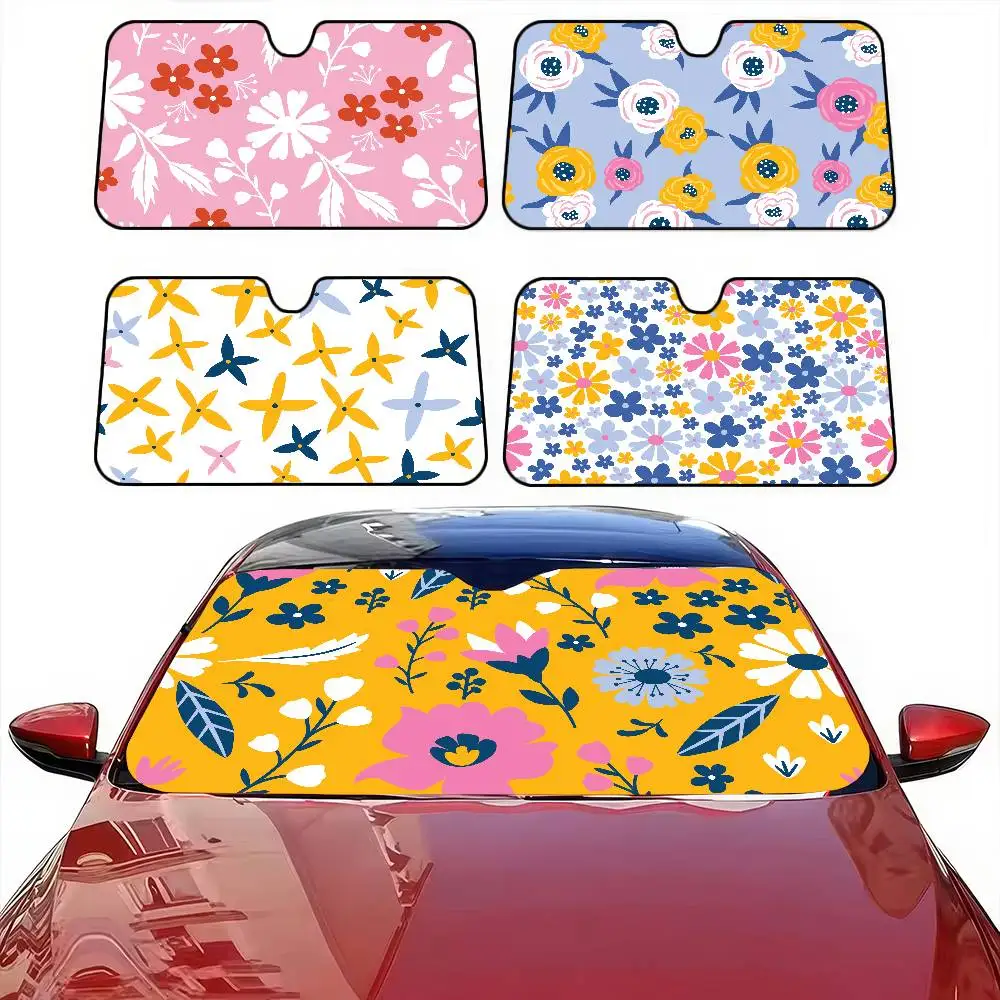 

Interesting Flowers Car Windshield Sunshade - Novelty Cartoon Foil, 70x130cm, Windshield Cover, Keep Vehicle Cool