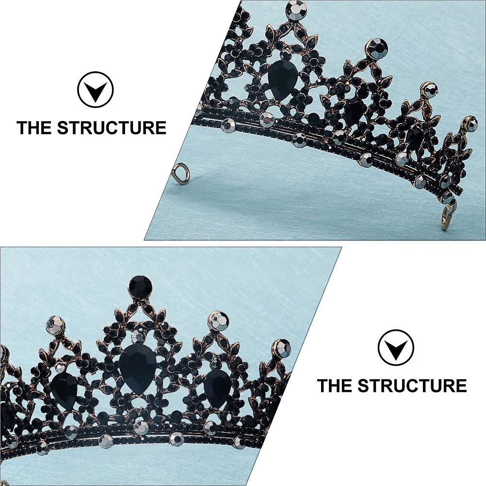 

Vintage Hair Accessories Alloy Crown Headdress Durable Lightweight Wedding Banquet Party Jewelry Decorations Black Bands