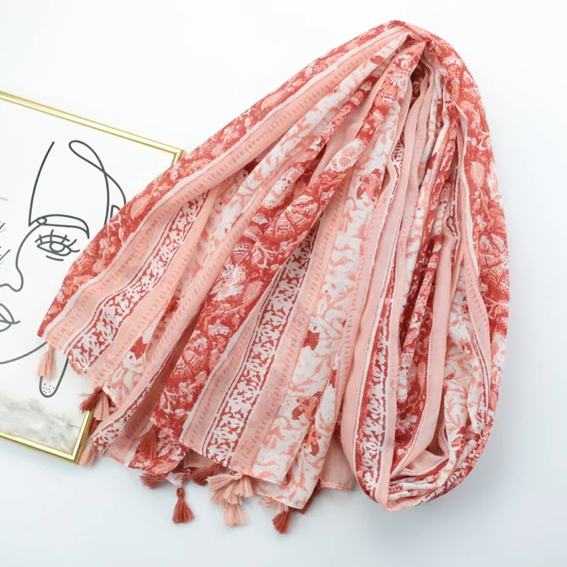 Factory Sale-Border Border Bodhi Leaf Print Silk Scarf Dens…