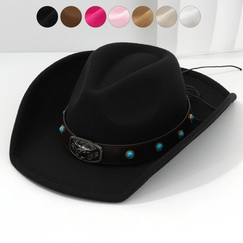 Gemstones Leather Belt Hat Youthful Styles Hat Unisex Adjustable Trendy Hat