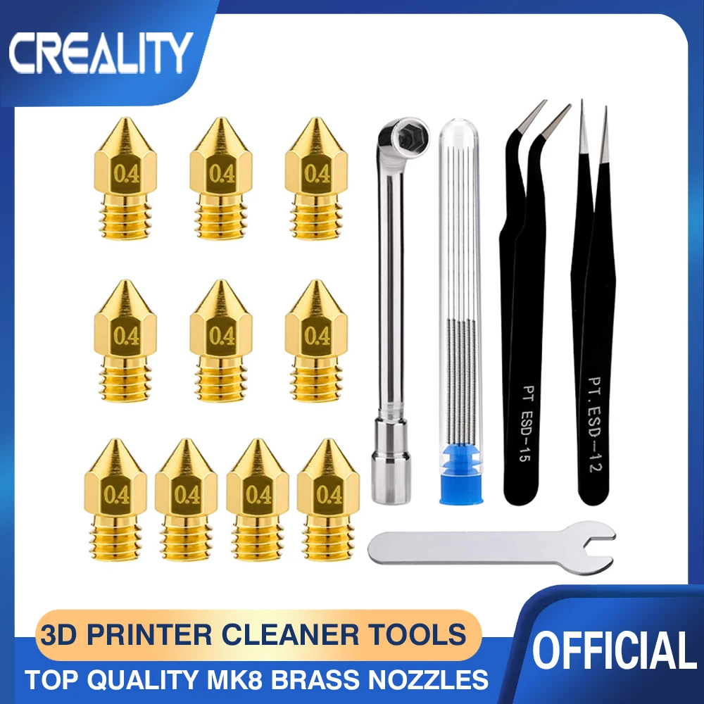 Creality Official MK8 Extruder Brass Nozzles 0.1/0.2/0.4/0.6/0.8/1.0mm 3D Printer MK8 Nozzle & Cleaners for Ender 3/CR-10 Series