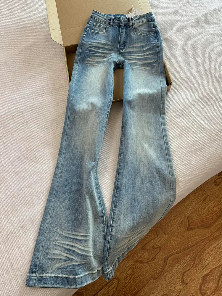 

plus Size Vintage Distressed Stretchy Ear Micro Flared Jeans Women Summer New Slimming Casual Versatile Flared Pants