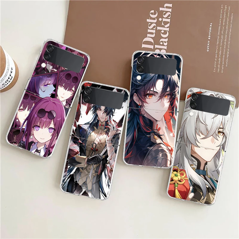 Phone Case For Samsung Galaxy Z Flip 3 4 5 fold Hard PC Shell For Galaxy Z Flip 3 5 Clear Cover Honkai Star Rail Gepard Bronya