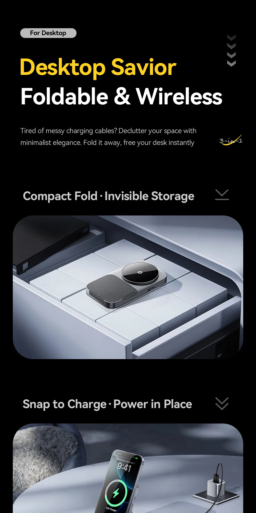 Essager 3-in-1 Portable Folding Wireless Charger Stand 15W Magnetic for iPhone 1716/15 AirPods Apple Watch MagSafe Fast Charging