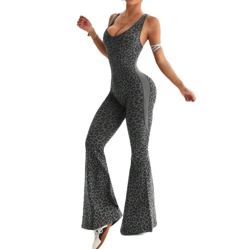 Seamless Leopard Yoga Jumpsuit Gym Yoga Sport One Piece Playsuit Jumpsuit Shapewear Sleeeless Bodysuit for Women