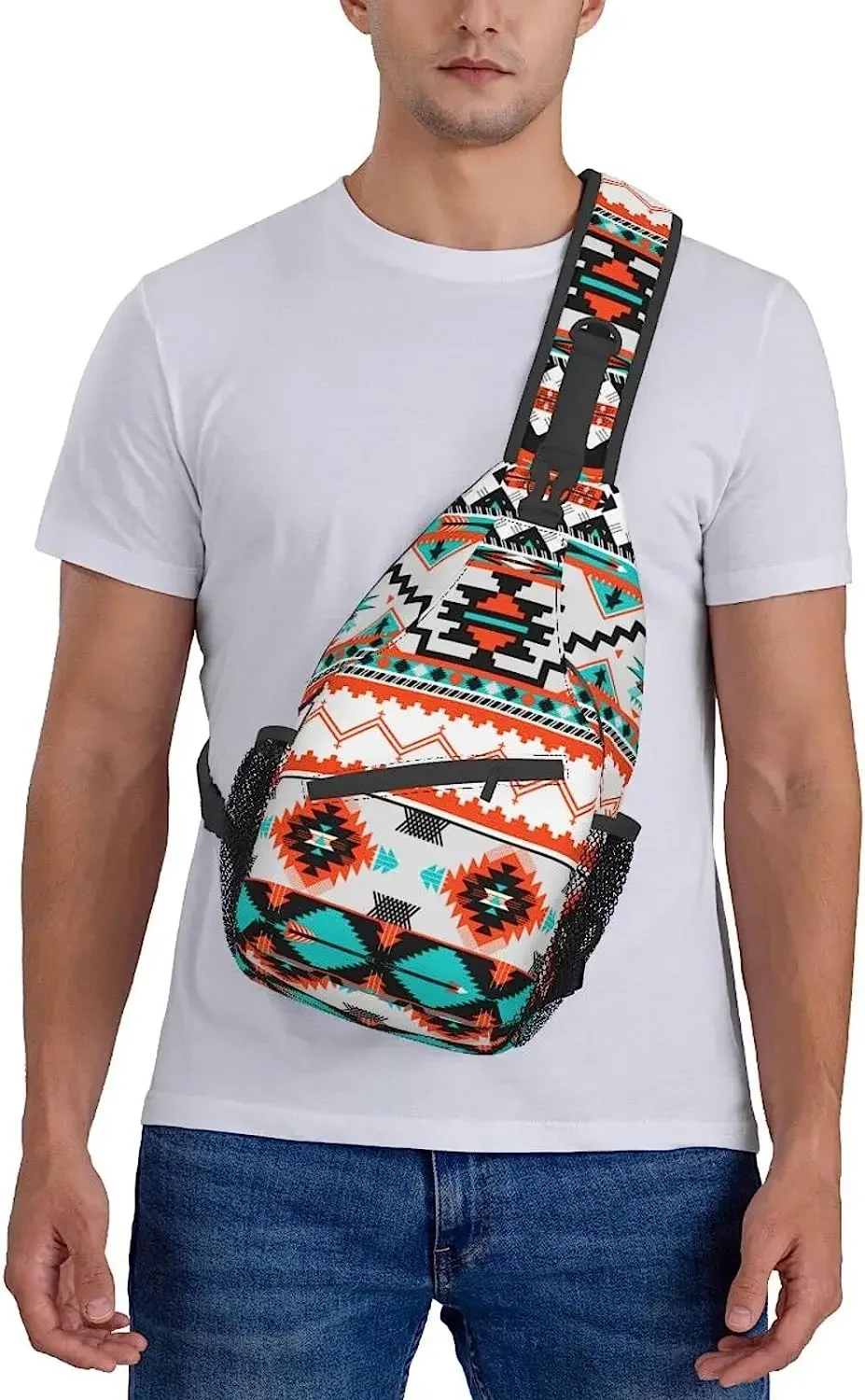 Aztec Design Sling Bag Crossbody Backpack Southwest Native Geometric Chevron Colorful Pattern Sports Travel Hiking