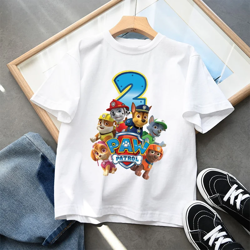 Paw Patrol Kinder T-shirt Leuke Zomer Katoenen Trui Verjaardag Nummer Top Kawaii Jongen Meisje Chase Skye Gedrukt Casual Kleding Geschenken