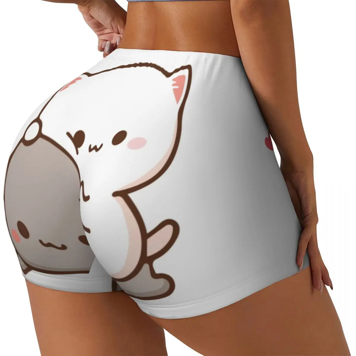 Custom Peach Sitting On Goma Volleyball Biker Workout Shorts for Women Cute Mochi Cat Gym Athletic Yoga Shorts
