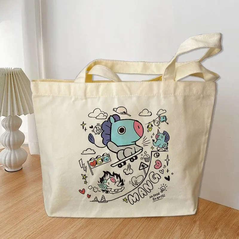 Anime Cartoon Bt21 Cooky Shooky Canvas Bag Fashion New Student Handbag Shoulder Bag Large Capacity Bento Bag Gift for Friends