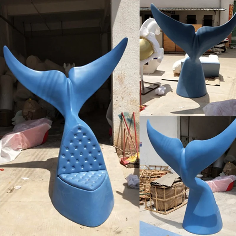 

✿–q Whale-Shaped Fiberglass Artwork Sofa Sculpture Tufted Reclining Home Decor Animal Chair for Living Room and Home Office
