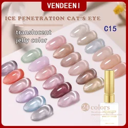 Vendeeni 24 kolory przezroczysty kocie oko żelowy lakier do paznokci 15ml lód Spar kocie oko s Soak Off UV LED Manicure do żel do malowania paznokci lakier