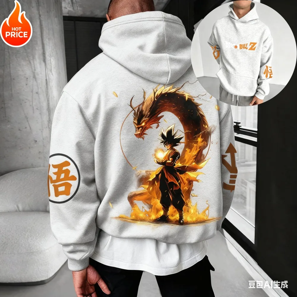2026 Autumn Winter Dragon Ball Retro Gym Hoodie 100% Cotton Goku & Shenron Fire Oversized Fitness Streetwear for Men Women view 4