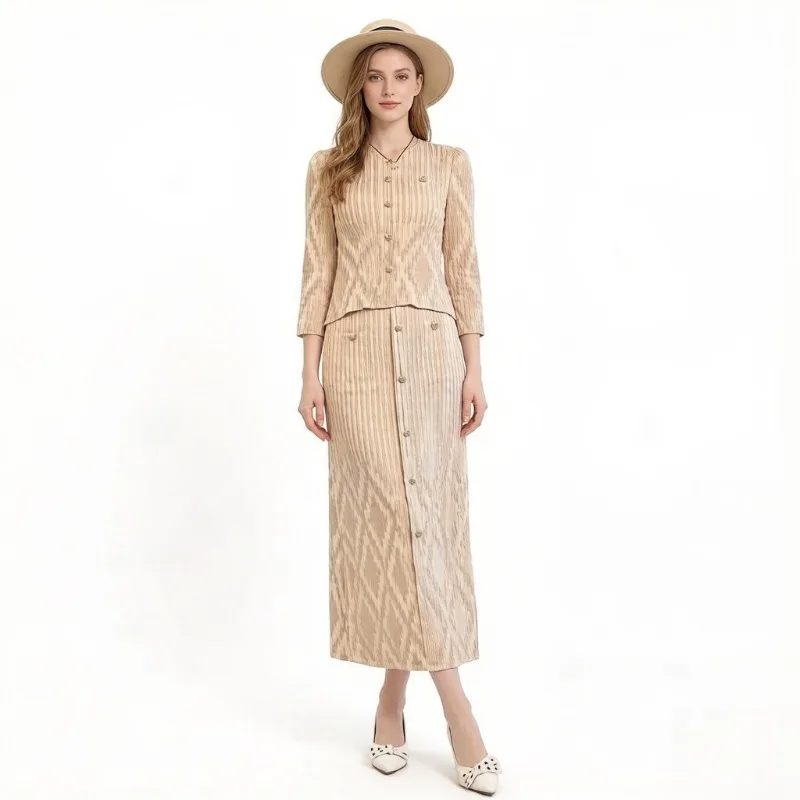 

Miyake Pleated 2026 Elegant French Style Women's Suit Glossy Pleated Comfortable Two-Piece Set High Elasticity Complete Set