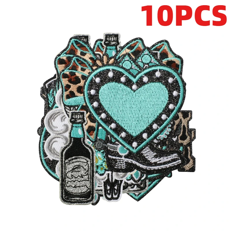 10PCS Bulk Blue Western Cross Embroidery Patches Denim Agate Heavy Metal Sticker For Cross Bag Dress Decoration DIY Wholesale