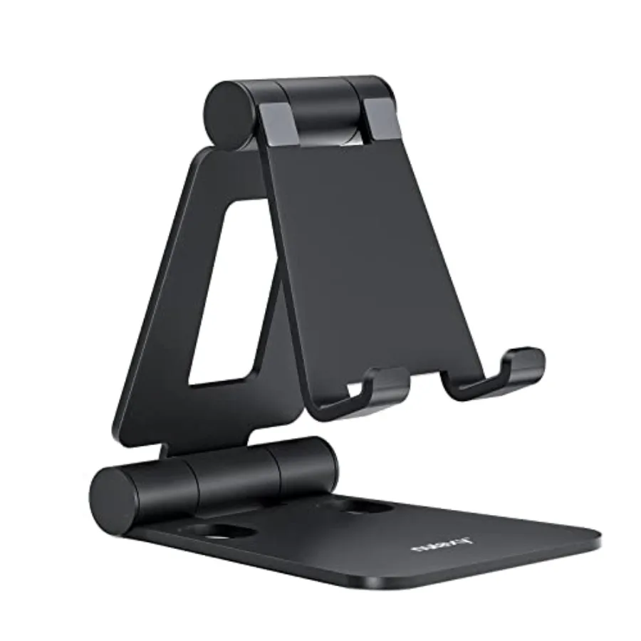 

Dual Folding Cell Phone Stand, Fully Adjustable Foldable Desktop Phone Holder Cradle Dock Compatible with iPhone 17 16 15 14 13