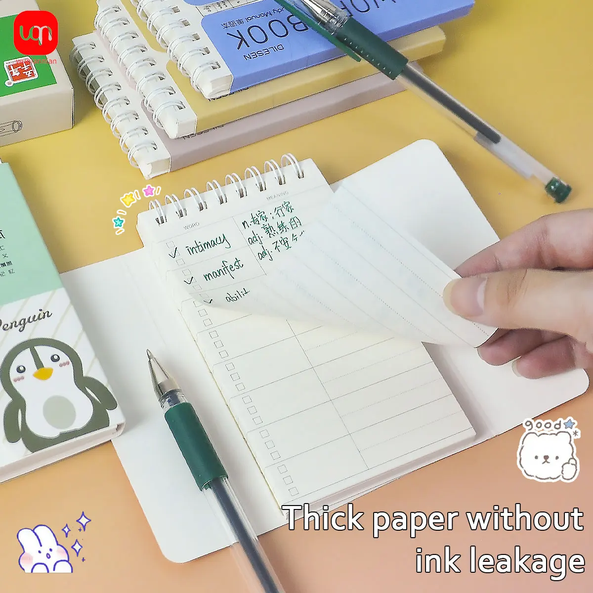 

WQN Simple Word Notebook - Simple Transparent Green Neutral Pen, Portable and Versatile English Vocabulary Notebook